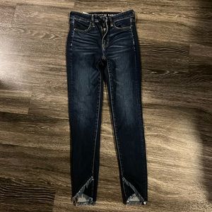 Dark Blue Fringe Hem Skinny Jean. American Eagle